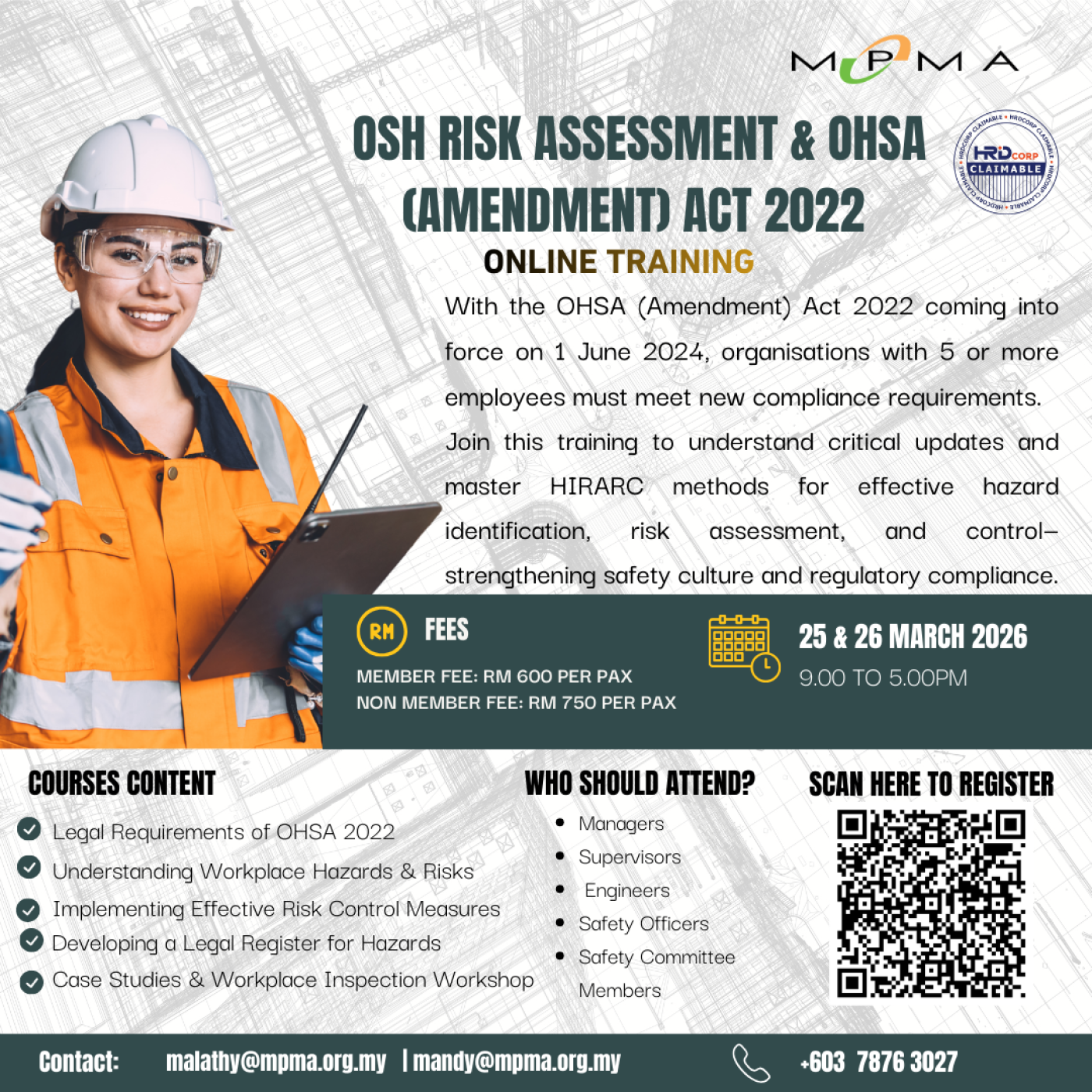 OSH RISK ASSESSMENT & OHSA (AMENDMENT) ACT 2022 ONLINE TRAINING