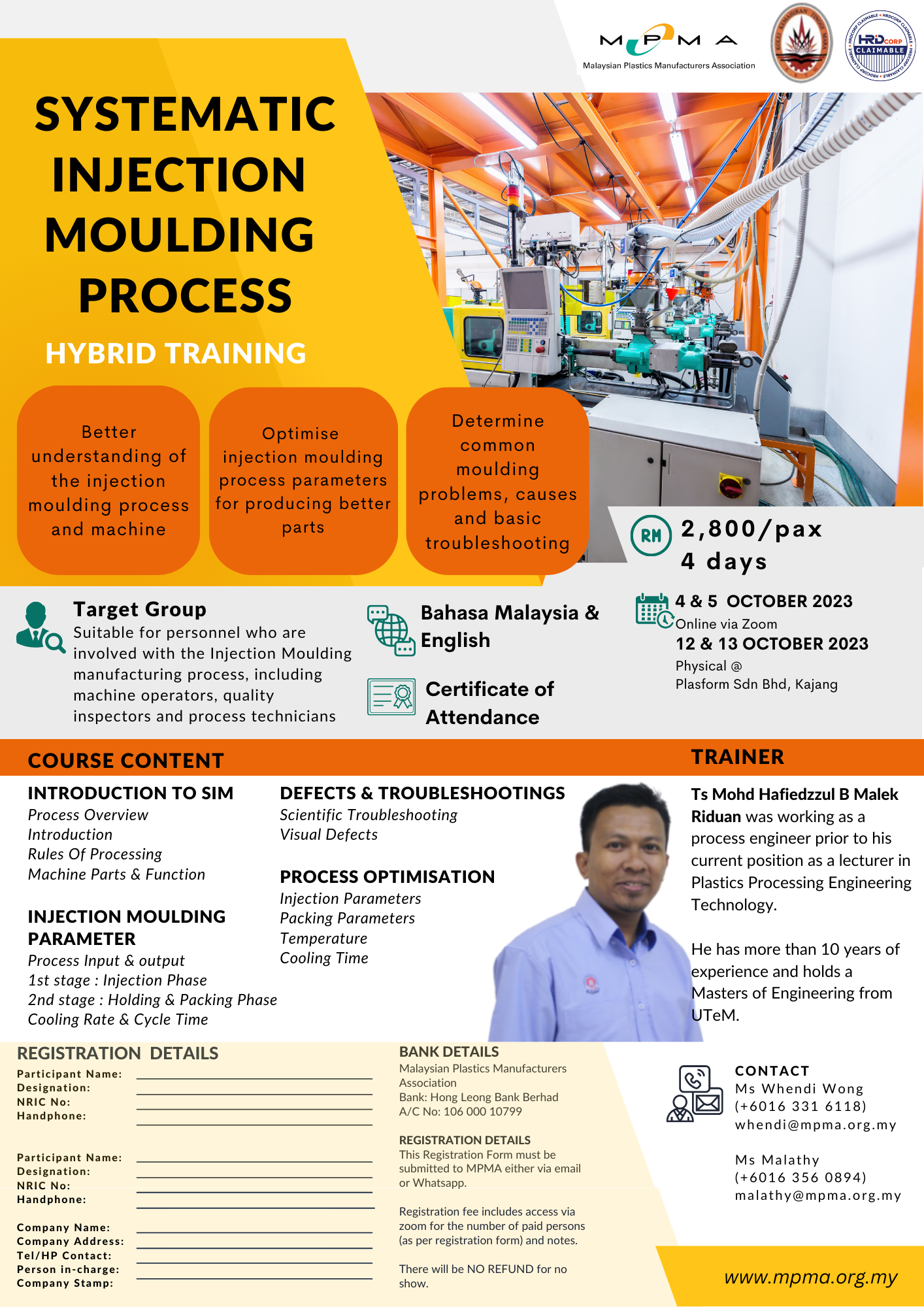 Systematic Injection Moulding Process October 2023 (Hybrid training)